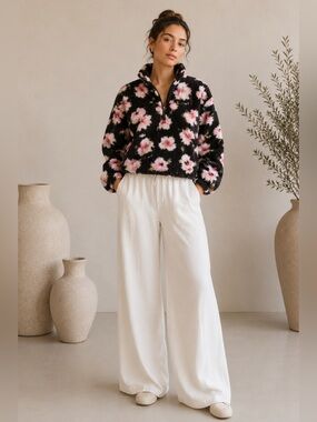NEW Sandy Liang x Target Floral Half Zip Sherpa Long Sleeve Top XXS